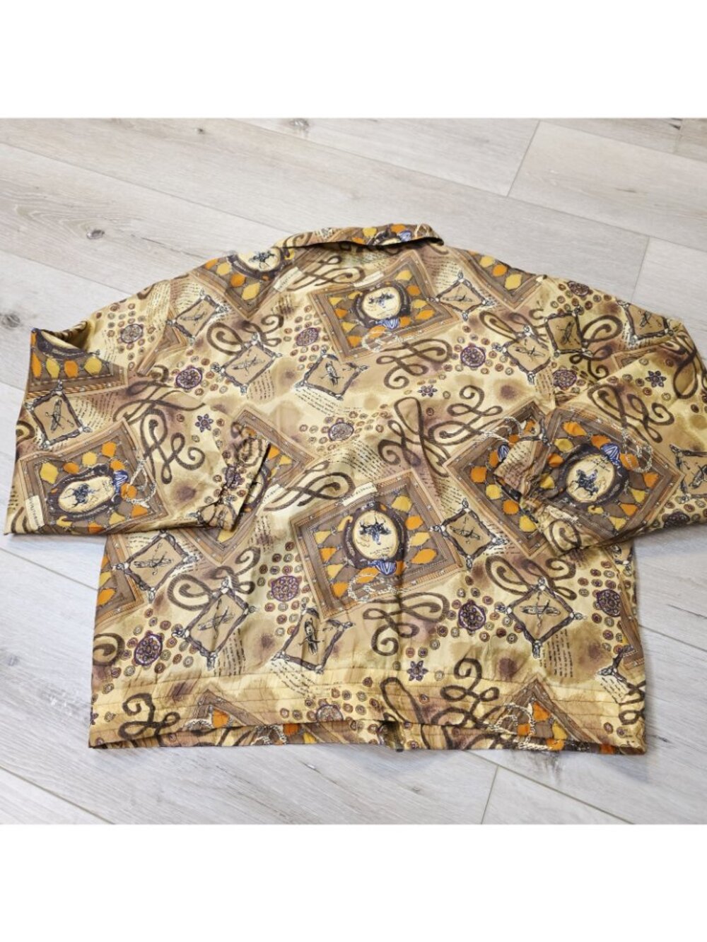 Vtg 90's Silk Equestrian All Over Horse Print Zip Up Jacket Sz M Petite - Picture 7 of 8